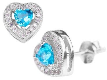 Kolczyki serduszka akwamarynowe pr.925 z cyrkoniami w pudełku