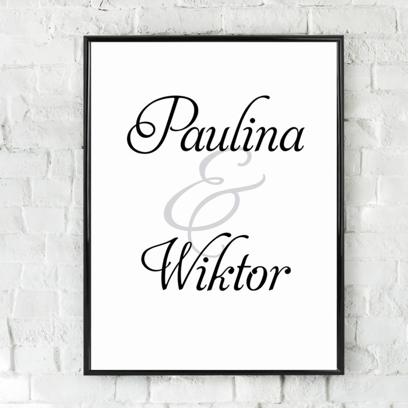 Walentynki: Plakat z imionami dla pary w ramce pod szkłem