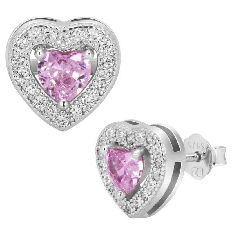 Srebrne kolczyki serca pr.925 z różowymi i białymi cyrkoniami