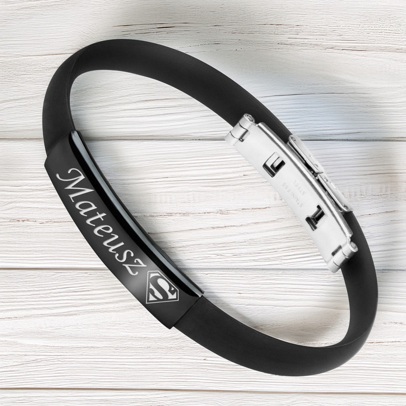 Bransoletka na Mikołaja czarna 316L z kauczuku, grawer laserowy