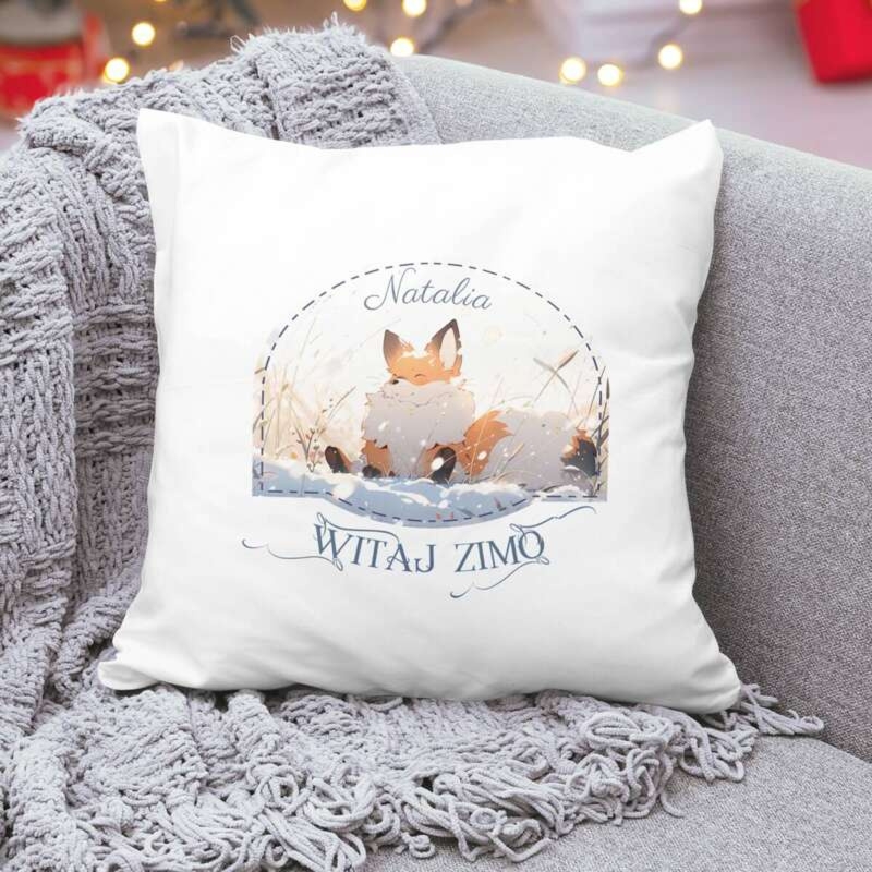 Na gwiazdkę personalizowana poduszka Lisek Witaj zimo z imieniem