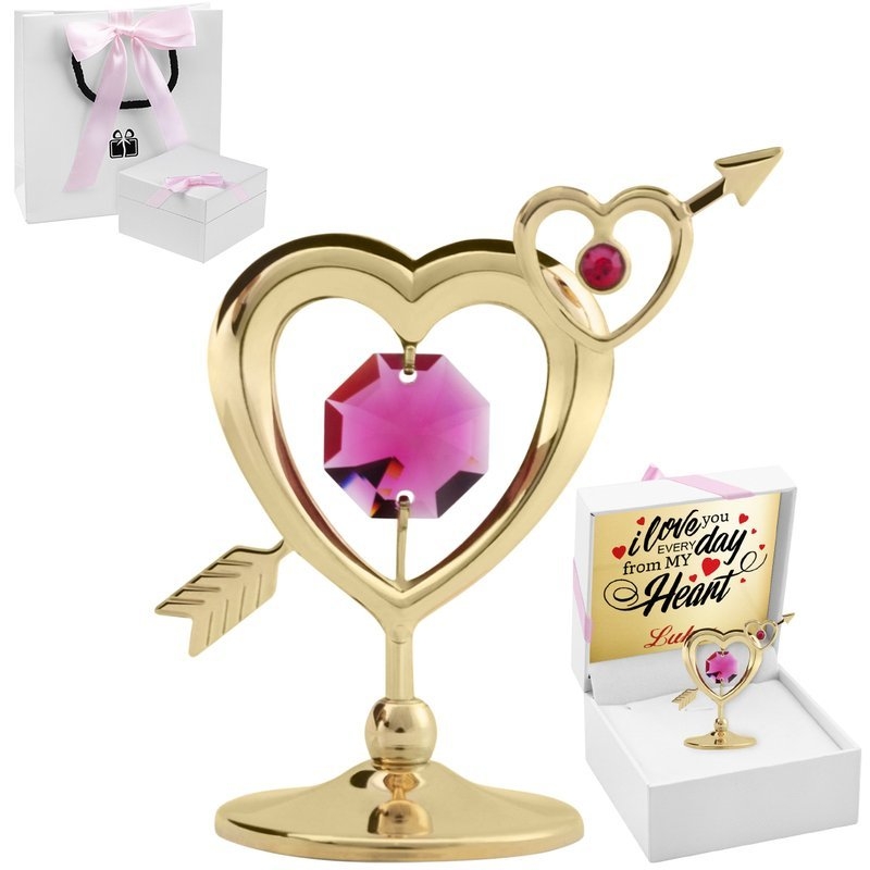 Image of Figurka pozłacane serce z różowym kryształem Dedykacja
