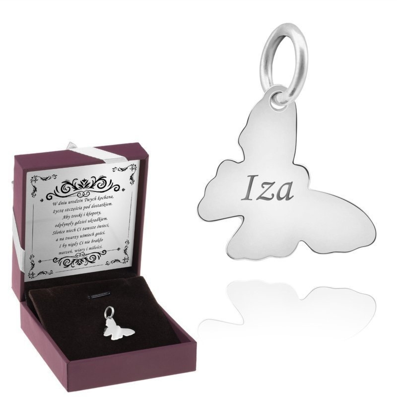 Wisiorek motylek ze srebra 925 z grawerem i tabliczką dedykacyjną