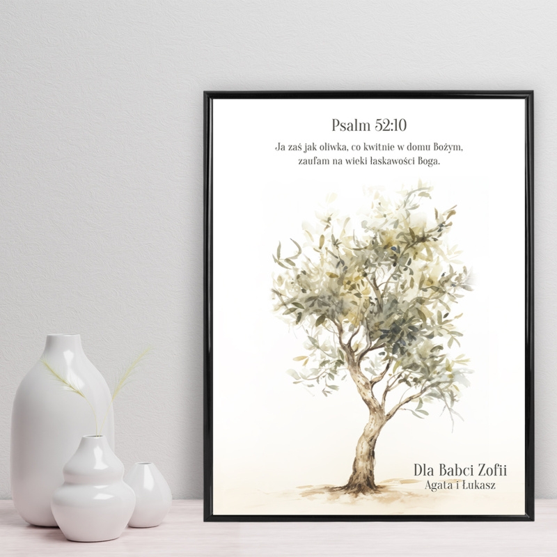 Obraz religijny w ramie 40x30 cm – Plakat z cytatem biblijnym + aluminiowa ramka ze szkłem