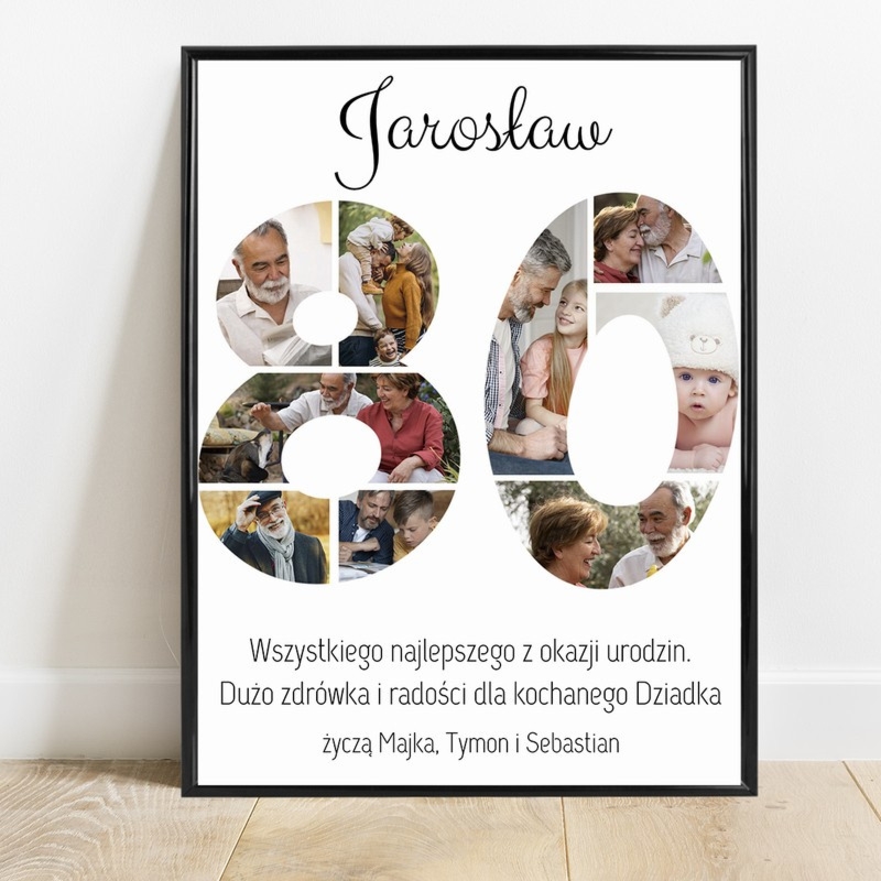 Plakat na 80 urodziny ze zdjęciem Szalone wspomnienia w ramce