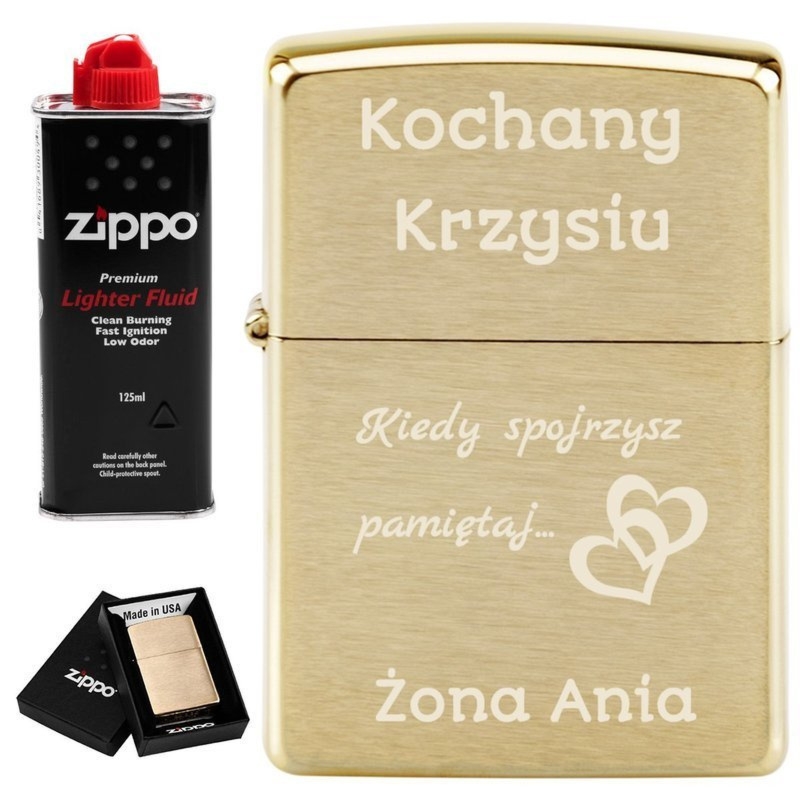Zapalniczka Zippo 204 B Brushed Brass z grawerem i benzyną