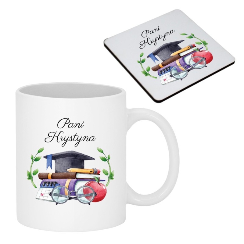 Zestaw dla nauczyciela: kubek i podkładka z własnym nadrukiem