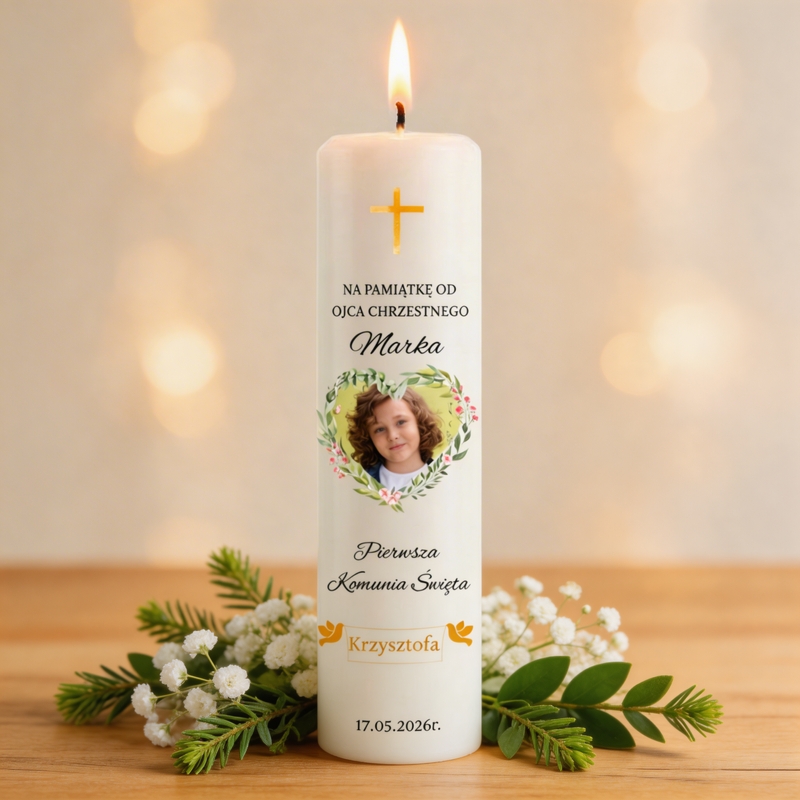 Na Dzień Babci i Dziadka: świeca z sercem i LED, imiona