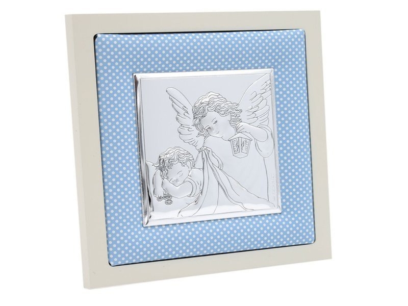 Pamiątka chrztu dla chłopca srebrny obrazek Anioł Stróż