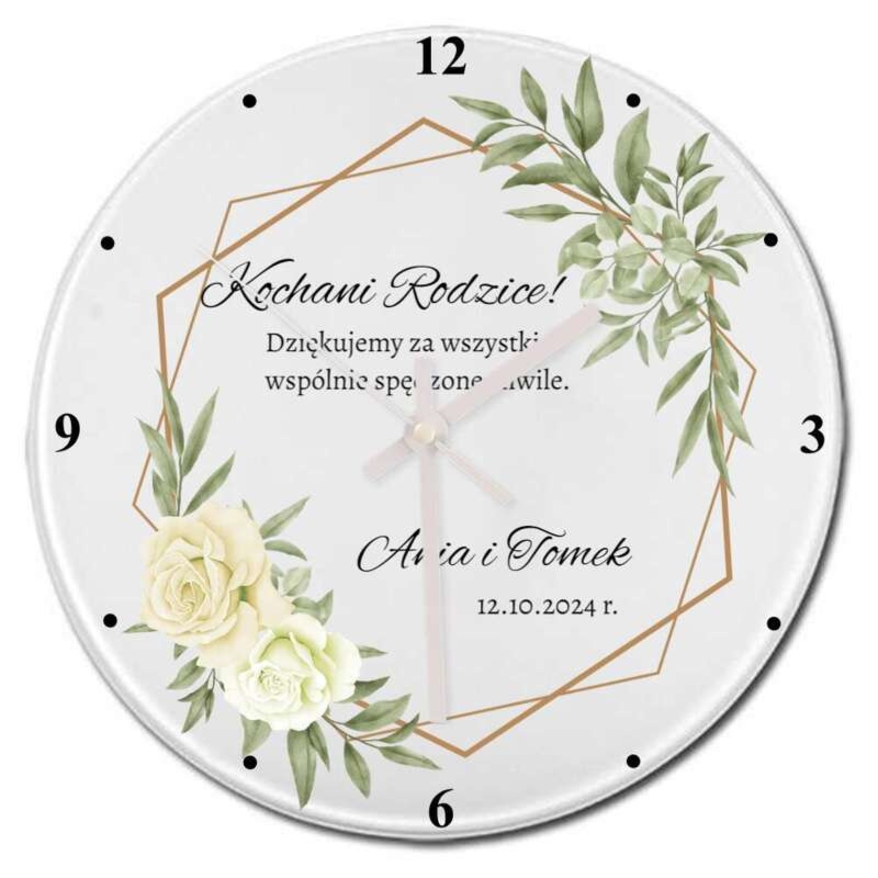 Podziękowanie dla rodziców: szklany zegar z nadrukiem UV