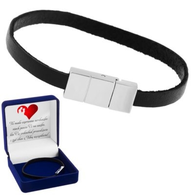 Męska bransoletka 316L z lakierowanym rzemykiem i dedykacją