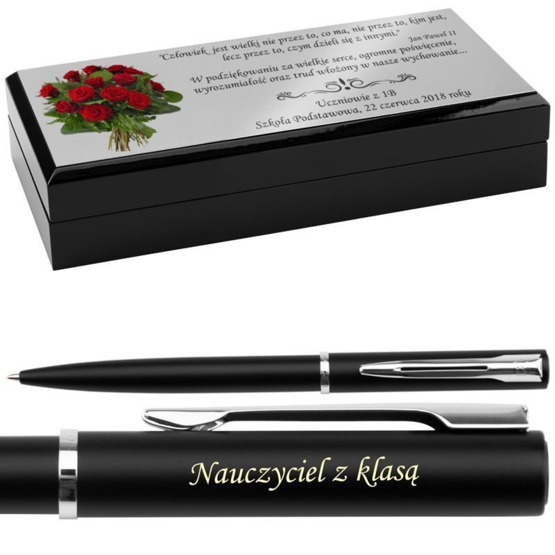 Długopis Waterman Allure czarny mat CT z grawerem w drewnianym pudełku
