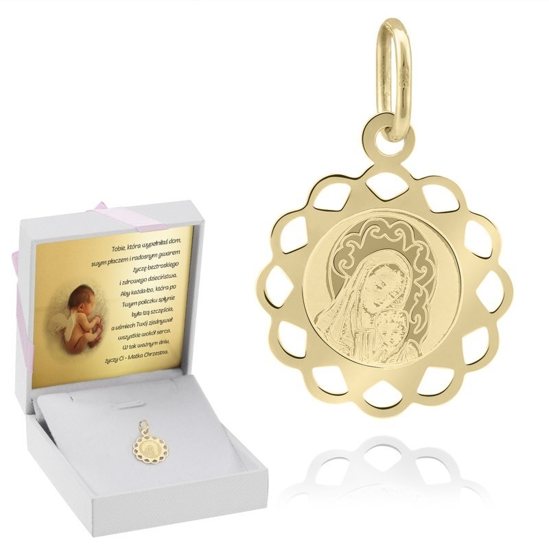 Image of Złoty ażurowy medalik Matka Boska z Dzieciątkiem pr. 585 Dedykacja
