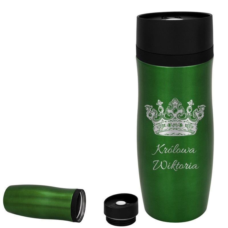 Zielony kubek termiczny z grawerem – personalizacja laserowa