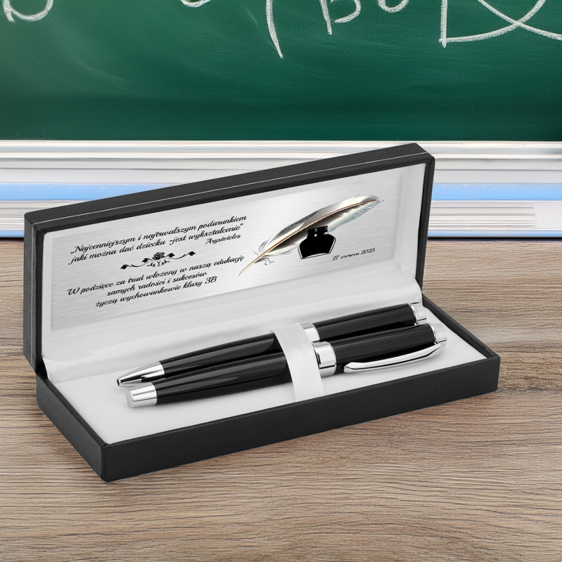 Ekskluzywny Czarny Zestaw Mauro Conti Długopis i Pióro Kulkowe Grawer i Dedykacja