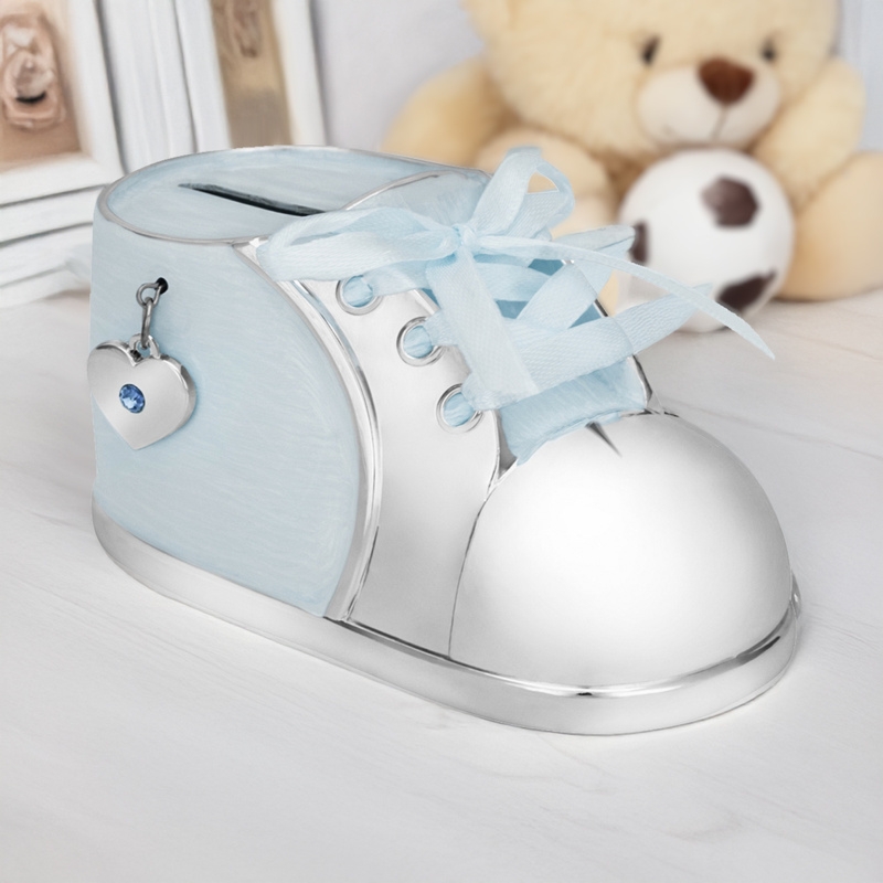 Skarbonka Błękitny Bucik / Grawer / Prezent na chrzest