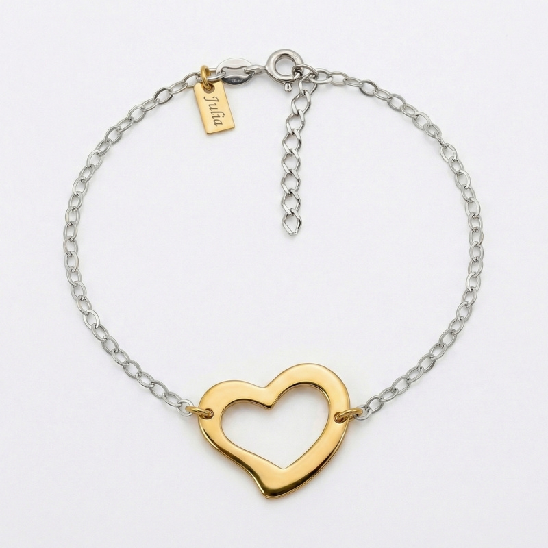 Bransoletka srebrna 925 serce z blaszką, grawer laserowy