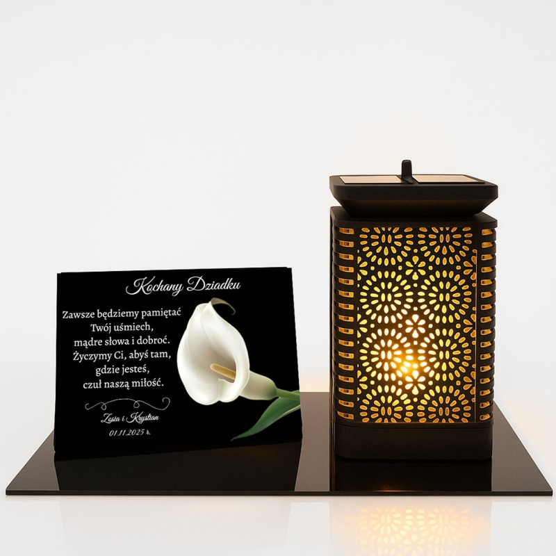 Zestaw dla Dziadka: znicz solarny LED i tabliczka z personalizacją
