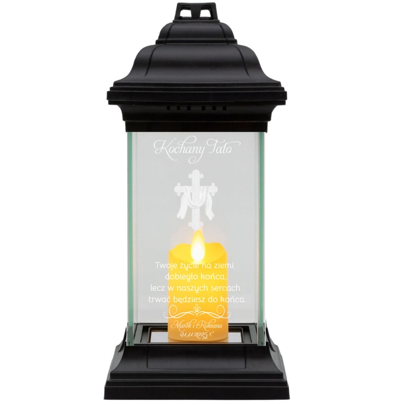 Lampion szklany z grawerem + świeca LED na Wszystkich Świętych