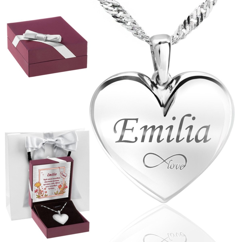 Naszyjnik serce srebro 925 na urodziny z grawerem laserowym