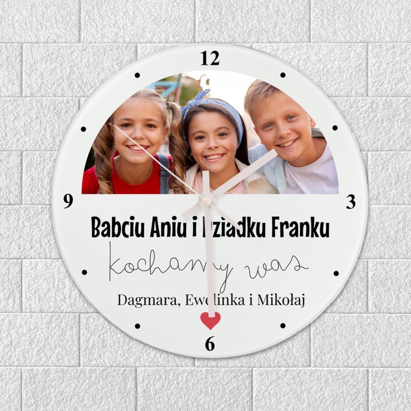 Dzień Babci i Dziadka: szklany zegar z nadrukiem UV i personalizacją