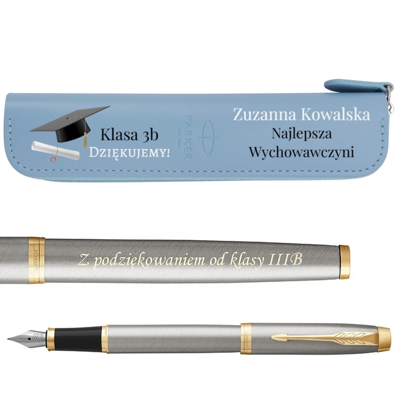 Pióro Parker IM Brushed GT z grawerem i etui z nadrukiem UV
