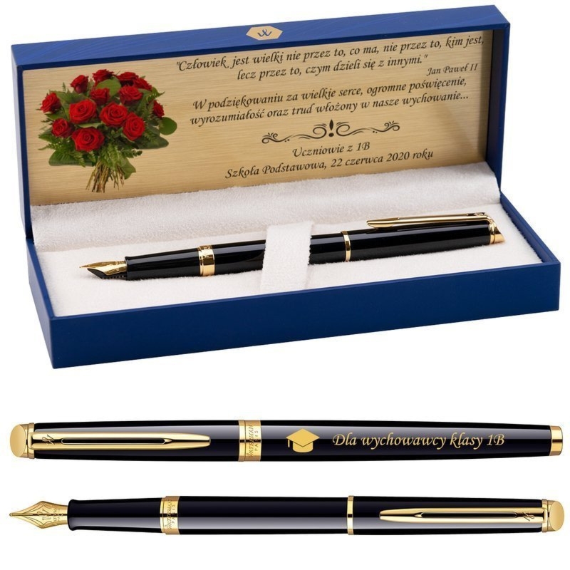 Pióro wieczne Waterman Hemisphere czarne GT z grawerem i tabliczką