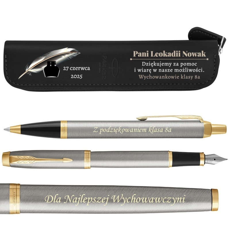 Zestaw Parker IM Brushed GT pióro i długopis z grawerem i etui UV