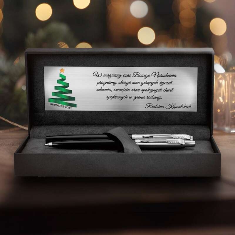 Image of Zestaw świąteczny / Pióro i długopis / Parker Jotter / Czarny / Długopis i pióro z grawerem / Prezent na święta
