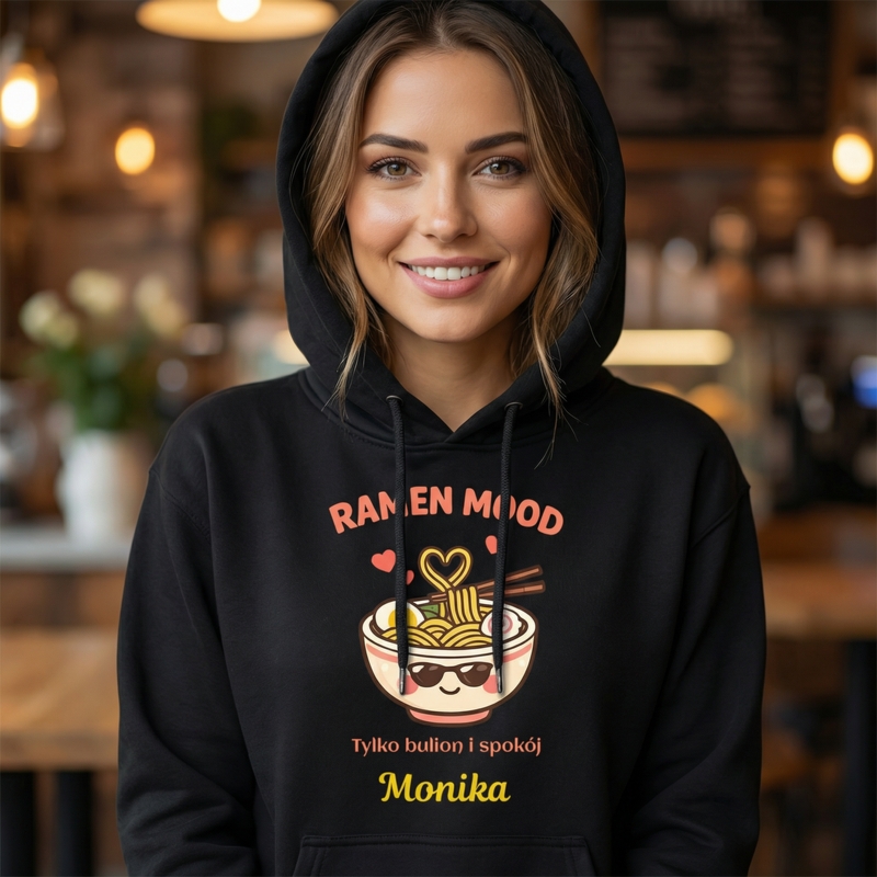 Czarna bluza z kapturem RAMEN MOOD – personalizowana bluza z imieniem