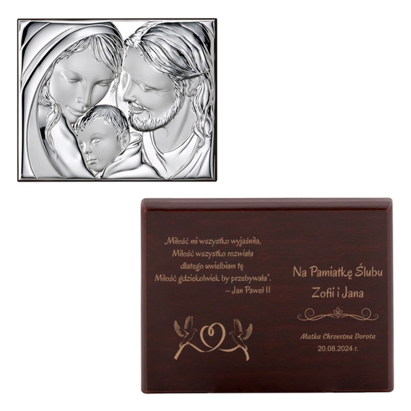 Srebrny obrazek Święta Rodzina Thilia na ślub i rocznicę z grawerem