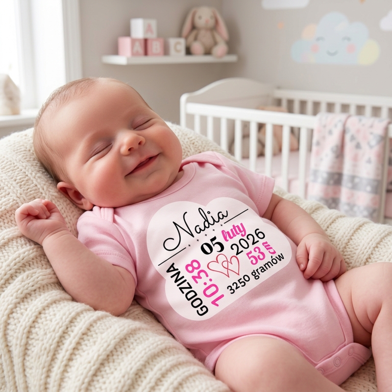 Body z metryczką dla noworodka z imieniem i personalizacją