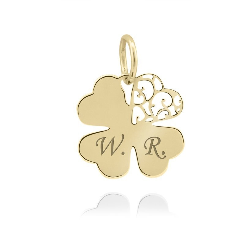 Złoty wisiorek koniczynka 585 ażurowa z grawerem na dzień mamy