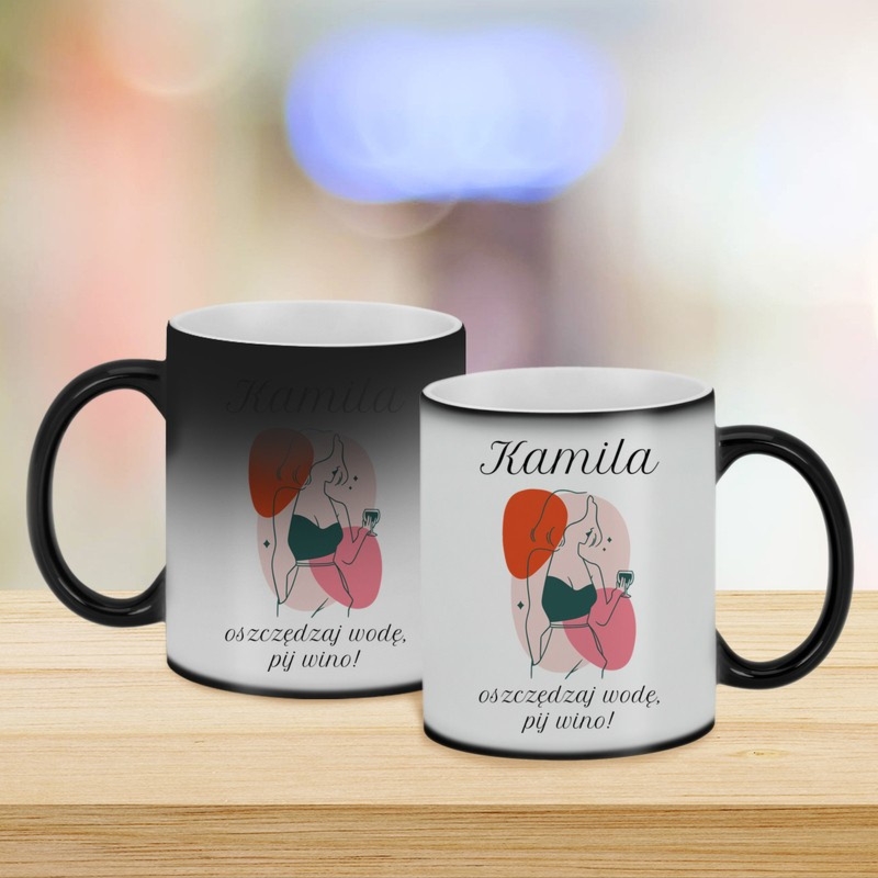 Magiczny kubek czarny błyszczący 330 ml z personalizacją