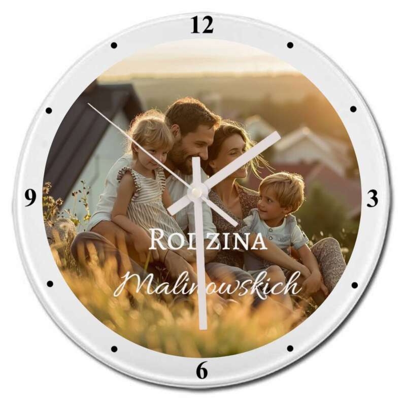 Urodzinowy okrągły szklany zegar Rodzina z personalizacją UV