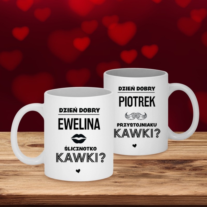 Walentynkowe kubki dla dwojga Dzień dobry, kawki? z imionami