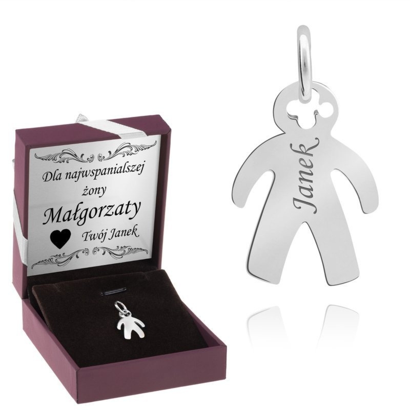 Wisiorek chłopiec ze srebra próby 925 z grawerem jednostronnym