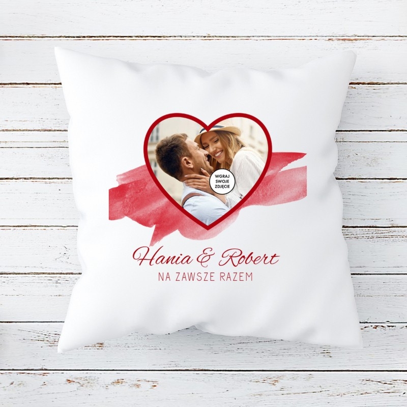 Walentynkowa foto poduszka satyna Na zawsze razem z nadrukiem