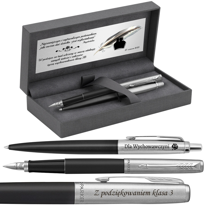 Image of Zestaw Parker Jotter Bond Street Czarny – pióro wieczne długopis z grawerem