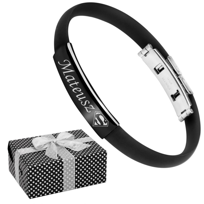 Na urodziny czarna bransoletka minimalistyczna z grawerem
