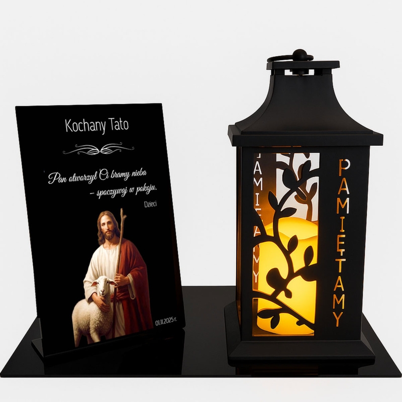 Personalizowany znicz LED dla Taty z Jezusem i dedykacją