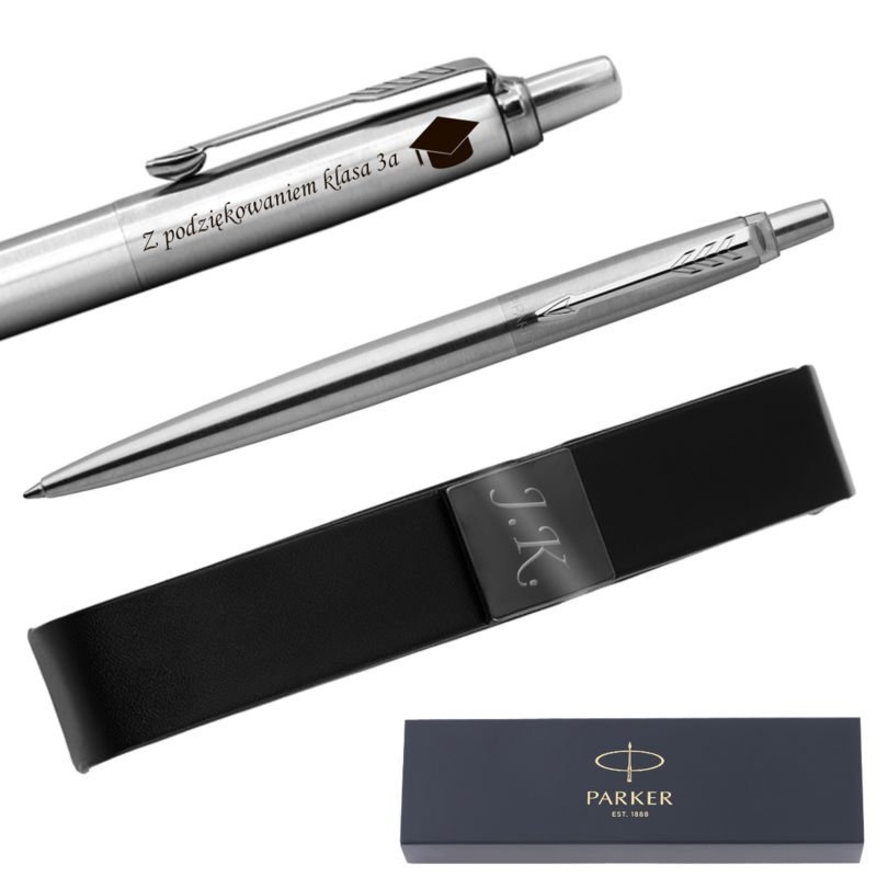 Długopis Parker Jotter stalowy CT z czarnym etui i grawerem