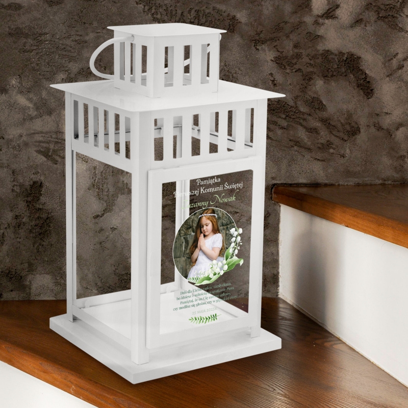 Biały lampion z nadrukiem – Pamiątka Pierwszej Komunii Świętej