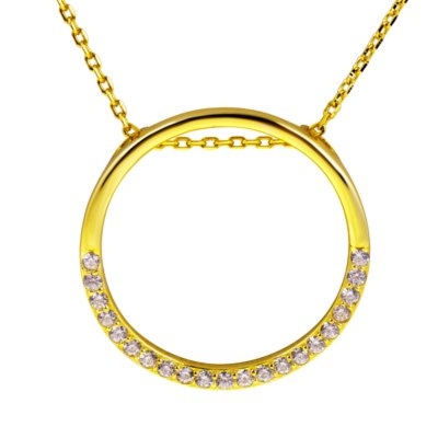 Pozłacany naszyjnik pr.925 okrąg z cyrkoniami na prezent