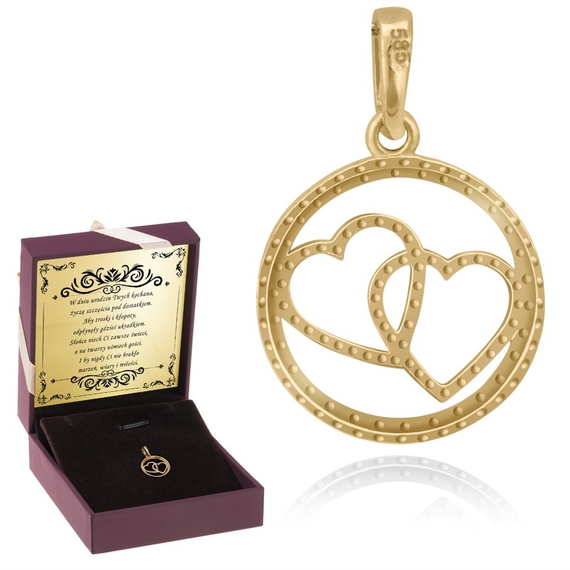 Image of Okrągła zawieszka złote serca z dedykacją w pudełku / prezent dla kobiety na Walentynki, Dzień Kobiet, rocznicę / pr. 585