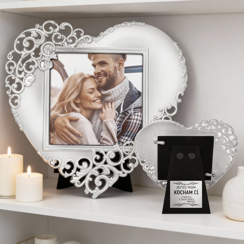 Ramka serce metalowo-welurowa na Walentynki z dedykacją