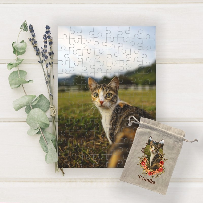 Image of Puzzle z nadrukiem / 96 elementów / Puzzle ze zdjęciem / Personalizacja / Prezent dla kociary / dla miłośnika psów