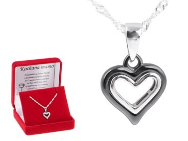 Komplet serce czarna ceramika i srebro 925 z dedykacją