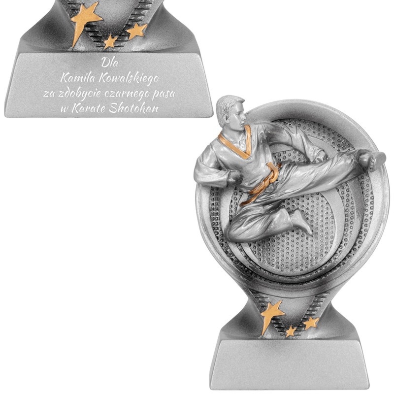 Statuetka Karate w srebrno-złotej kolorystyce z grawerem