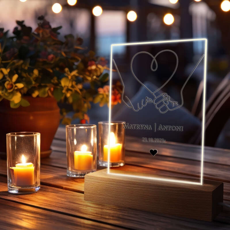 Podświetlana ramka na zdjęcia z akrylu z dedykacją i imionami